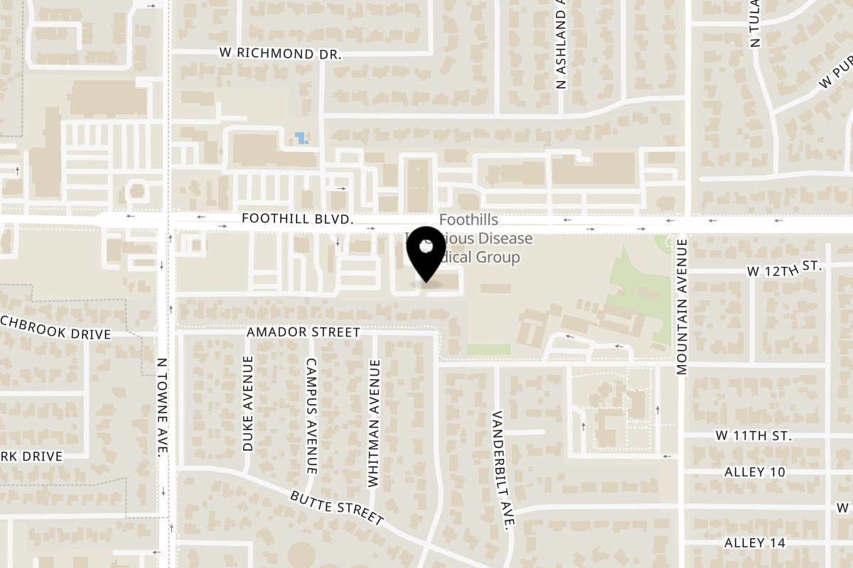 Map showing the location of Ginkgo Chinese Restaurant on 946 W Foothill Blvd in Claremont